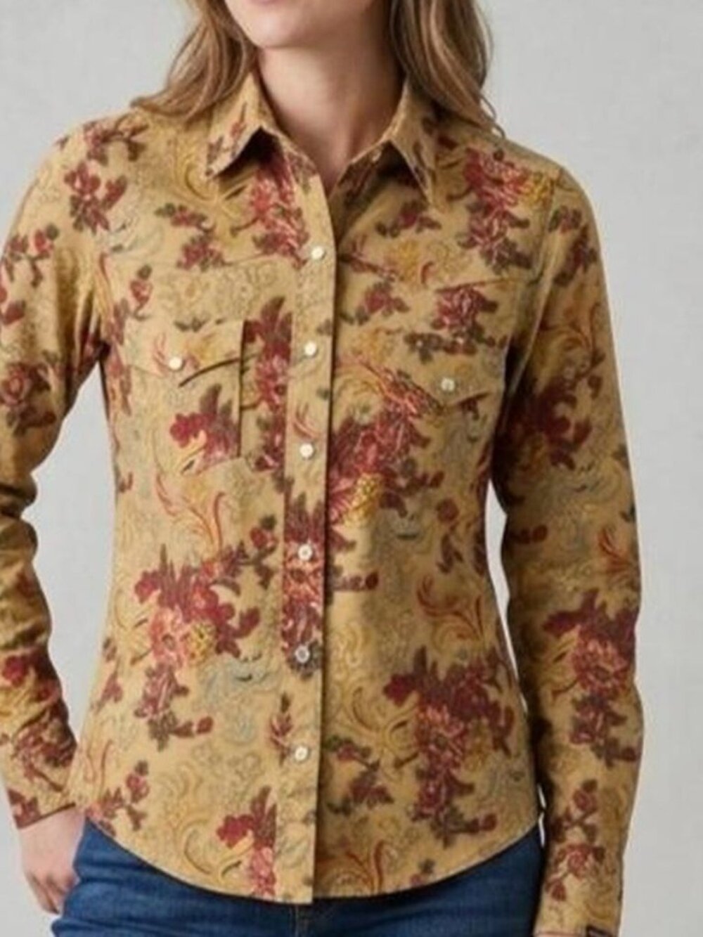 Rockies Floral Paisley Button-Up Shirt Dual Chest Flap Pockets M